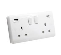 SHPELEC ® Premium Curved Edge White Electrical Sockets Range - Convenient and Versatile Power Solution (2G Socket with 20W PD20 USB A+C + Back Box, 1 Pack)