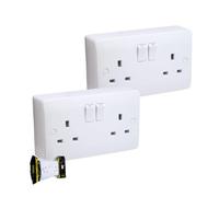 SHPELEC ® Premium Curved Edge White Electrical Sockets Range - Convenient and Versatile Power Solution (2G Socket + Back Box, 2 Pack)