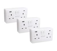 SHPELEC ® Premium Curved Edge White Electrical Sockets Range - Convenient and Versatile Power Solution (2G Socket with USB Ports (Type-C) + Back Box, 3 Pack)
