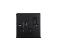 Shpelec Premium Round Edge Matt Black 1 Gang 13A Dp Switched Socket