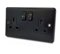 Shpelec Premium Round Edge Matt Black 13A 2 Gang Dp Switched Socket