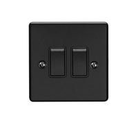 SHPELEC Matt Black Screwless Metal Plate Switches & Sockets Range 4mm Slim Profile - Plug Sockets, Light Switches, Fused Spurs, USB A&A/A&C Options (2 Gang 10A 2 Way Switch, 1 PACK)