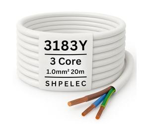 SHPELEC SHP Electrical® FLEXIBLE White Cable 3183Y 0.75mm, 1.0mm, 1.5mm, 2.5mm BASEC Approved White PVC LED Lighting 5m 10m 15m 20m 50m (1.0mm 3 Core - 20metres)