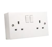 SHPELEC® Square Edge White 13A 2 Gang Switched Socket with 25mm Surface Mount Pattress Box