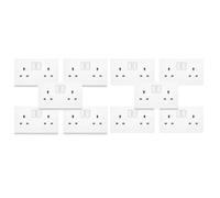 SHPELEC White Square Edge 2 Gang 13A Switched Socket | Double Plug Socket | BS 1363 Approved | Twin Mains Wall Socket for Home & Office