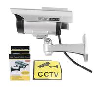 SHPKLO Fake Surveillance Camera Solar Powered Simulation Monitor with Flashing LED Light, Dummy Security Camera for Home Business Office, Includes Warning Sticker and Mounting