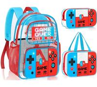 SHPMXUPW 3-Piece Clear PVC School Backpack for Boys and Girls, 17″ Kids Transparent Backpack Set with Lunch Bag & Pencil Case-Adjustable Straps, Side Mesh Pocket & Sturdy Handle, Heavy-Duty Design