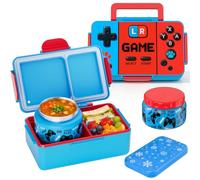 SHPMXUPW Kids Bento Lunch Box - 12 oz Stainless-Steel Soup Thermo & 3-Compartment Leak-Proof Food Container with Built-in Ice Pack, Insulated Food Jar for Boys & Girls, School & Travel