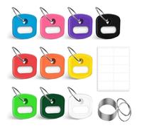 Shpucise 10pcs Key Cap Covers,Silicone Key Caps Cover Tags Set,Coloured Keys Identifiers Caps with 10pcs 2.3cm Diameter Stainless Steel Keys Rings and 10 Sets of Tags for Identifying House Door Key