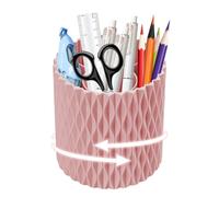 Shpucise 360° Rotating Desk Organiser Tidy with 5 Slots, Pen Pencil Holder for Office School Vanity, Durable Stationary Pot Organizer, Makeup Brushes Art Supplies Pots (Pink)