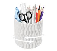 Shpucise 360° Rotating Desk Organiser Tidy with 5 Slots, Pen Pencil Holder for Office School Vanity, Durable Stationary Pot Organizer, Makeup Brushes Art Supplies Pots (White)