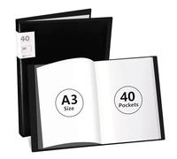 Shpucise A3 Display Book Folder, 40 Pocket Book Presentation Portfolio Folder with Clear Plastic Sleeves,Arts Presentation Portfolio Folders for Painting Artwork Portfolio (Black)