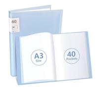 Shpucise A3 Display Book Folder, 40 Pocket Book Presentation Portfolio Folder with Clear Plastic Sleeves,Arts Presentation Portfolio Folders for Painting Artwork Portfolio (Blue)