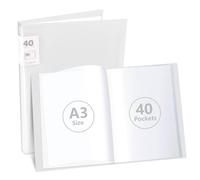 Shpucise A3 Display Book Folder, 40 Pocket Book Presentation Portfolio Folder with Clear Plastic Sleeves,Arts Presentation Portfolio Folders for Painting Artwork Portfolio (White)
