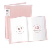 Shpucise A3 Display Book Folder, 40 Pocket Book Presentation Portfolio Folder with Clear Plastic Sleeves,Arts Presentation Portfolio Folders for Painting Artwork Portfolio (Pink)
