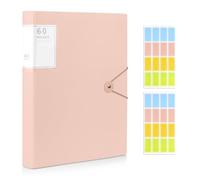 Shpucise A4 Display Folder, 60 Pockets Display Book Folders with Plastic Sleeves & Safety Rope, Presentation Folders for Documents, School, Office & Business Project Use (Pink)