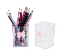 Shpucise Acrylic Clear Pen Pencil Holder Desk Organizer with Removable Bow, Transparent Makeup Brush Pot for Girls Women, Waterproof for School Office Home Gift (2-pack)