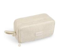 Shpucise Large Corduroy Pencil Case 3 Compartments Stationery Pouch Pen Bag for School Teen Girls Boys Women Men (Cream)