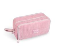 Shpucise Large Corduroy Pencil Case 3 Compartments Stationery Pouch Pen Bag for School Teen Girls Boys Women Men (Pink)