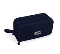 Shpucise Large Corduroy Pencil Case 3 Compartments Stationery Pouch Pen Bag for School Teen Girls Boys Women Men (Navy)