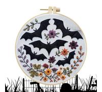 shpuuyy Halloween Beginners Embroidery Kit, Skeleton Witch Hat Bat Embroidery Kit Halloween Embroidery Kit Spooky Skull Kits with Flowers Needlepoint Kit for Adults