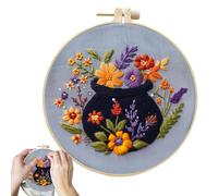 shpuuyy Halloween Beginners Embroidery Kit, Skeleton Witch Hat Bat Embroidery Kit Halloween Embroidery Kit Spooky Skull Kits with Flowers Needlepoint Kit for Adults