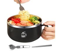 shpuuyy Noodle Bowl with Lid Ramen Bowl Set with Spoon Chopsticks Rapid Ramen Cooker Soup Bowls Instant Serving Bowl,304 Stainless Steel Portable Salad Pasta Bowl for Ramen, Salad, Fruit