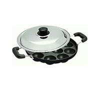 Shradha Trading Non Stick Appam Patra, Appam Maker, 12 Pits Appam Maker With Lid, 1 Spatula, 1 Scrubber