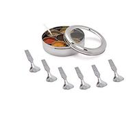 Shradha Trading Stainless Steel Transparent Masala Dabba - 7 Containers, Steel Masala Box, Kitchen Spice Box