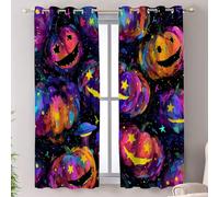 Shrahala Alien Pumpkins Ufo Abduction Neon Palette Blackout Window Curtains, Star-Eyed Vibrant Acrylic Thermal Insulated Curtains Grommet Long Drapes for Bedroom,Living Room (2 Panels, 52 x 63 in)