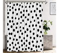 Shrahala Black Abstract Polka Decorative Shower Curtain, White Dot Bathroom Décor Polyester Fiber Waterproof with Plastic Rings for Shower Stall Bathtubs 72 x 60 in
