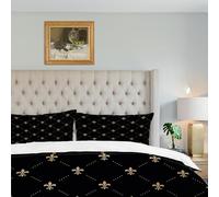 Shrahala Black French Fleur De Lis Duvet Cover Set King Size, Golden Pastoral Flowers 3 Pieces Soft Brushed Duvet Covers with Button Closure, 1 Duvet Cover 104x90 inches and 2 Pillow Shams