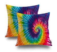 Shrahala Bright Red Blue Decorative Pillow Covers, 1970s Colorful Psychedelic Tie Dye Design Abstract Pattern Cushion Case Sofa Bedroom Car Throw Pillow Covers Square 22 x 22 inches Red Dye, Set of 2