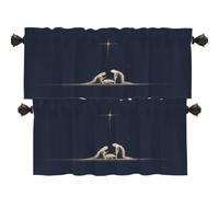 Shrahala Christianity Holy Family Star Blackout Short Curtains For Windows,Silhouette Star Peaceful Scene Kitchen Curtains Sets For Windows Thermal Insulated Bathroom Window Curtain 2 Pack 52 X 16 In