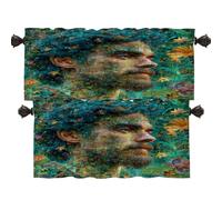 Shrahala Floral Neural Blackout Short Curtains For Windows,Fusion Glitch Teal Portrait Kitchen Curtains Sets For Windows Thermal Insulated Bathroom Window Curtain 2 Pack 52 X 16 In