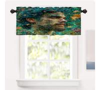 Shrahala Floral Neural Blackout Short Curtains For Windows,Fusion Glitch Teal Portrait Kitchen Curtains Sets For Windows Thermal Insulated Bathroom Window Curtain 52 X 18 In