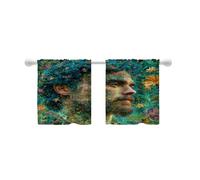 Shrahala Floral Neural Tier Curtains For Kitchen Windows, Fusion Glitch Teal Portrait Cafe Curtain Multilayer Polyester Blackout Half Valances For Windows 2 Pack 26 X 24 In