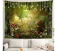 Shrahala Funny Magic Forest Wall Tapestry, Beautiful Charming Fairy Tale Woodland Wall Hanging Large Tapestry Decoration Polyester Fiber White Hem Around for Dorm Room Bedroom 51.2 x 59.1 in