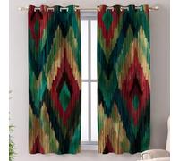 Shrahala Ikat Diamond Motifs Blackout Window Curtains, Bohemian Ethnic Pattern Thermal Insulated Curtains Grommet Long Drapes for Bedroom,Living Room (2 Panels, 52 x 63 in)
