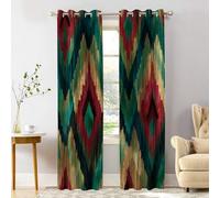 Shrahala Ikat Diamond Motifs Blackout Window Curtains, Bohemian Ethnic Pattern Thermal Insulated Curtains Grommet Long Drapes for Bedroom,Living Room (2 Panels, 52 x 84 in)