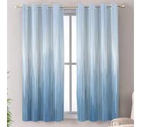 Shrahala Minimalist Ikat Texture Blackout Window Curtains, Blurred Stripes Hazy Blue Light Gray Thermal Insulated Curtains Grommet Long Drapes for Bedroom,Living Room (2 Panels, 52 x 63 in)