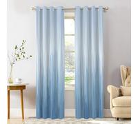 Shrahala Minimalist Ikat Texture Blackout Window Curtains, Blurred Stripes Hazy Blue Light Gray Thermal Insulated Curtains Grommet Long Drapes for Bedroom,Living Room (2 Panels, 52 x 84 in)