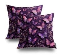 Shrahala Purple Abstract Butterfly Decorative Throw Pillow Cover, Retro Square Pillowcase Blended Double-Sided No Inserts for Bedroom Living Room Set of 2 (16 x 16 in)
