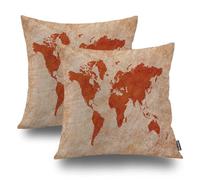 Shrahala Red Map Outdoor Throw Pillow Cover, Red World Map Stone Wall Orange Abstract Water Resistant Linen Throw Pillow Covers 18 X18 Indoor Burlap Cushion Covers For Bed Sofa Bench Car Set Of 2