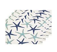 Shrahala Sky Blue Nautical Starfish Placemats, White Navy Sea Star Table Mat Linen Burlap Washable Double-Deck Heat Insulation for Dining Table Kitchen Table Set of 4 (12 x 18 inch)