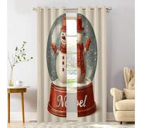 Shrahala Snowman Noel Blackout Window Curtains, Snowman In Snow Globe Vintage Thermal Insulated Curtains Grommet Long Drapes for Bedroom,Living Room (2 Panels, 52 x 84 in)