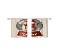 Shrahala Snowman Noel Tier Curtains For Kitchen Windows, Snowman In Snow Globe Vintage Cafe Curtain Multilayer Polyester Blackout Half Valances For Windows 2 Pack 26 X 24 In