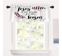 Shrahala White Art Jesus Art Burgundy Kitchen Valances, Black Jesus Christ Half Window Curtain Window Treatment Multilayer Polyester Blackout for Living Room Bathroom 52 x 18 in
