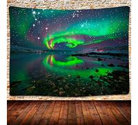 SHRAPHY Northern Lights Tapestry, Beautiful Galaxy Night Starry Tapestry Mystical Aurora Borealis Lake Reflection Tapestry Wall Hanging for Bedroom Living Room Dorm 80x60 Inches GTQQUH737