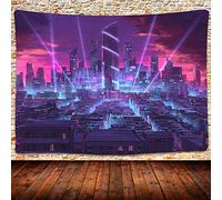 UHOMETAP Psychedelic Punk Style City Tapestry, Light Night Cityscape Wall Hanging Tapestries 80x60 Inches Blanket for Living Room Bedroom Home Decor GTWYUH105